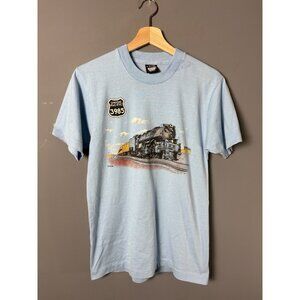 Vintage 80s UNION PACIFIC Railroad Mens M Blue T-Shirt by Screen Stars FLAW READ